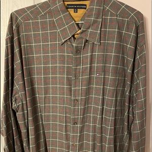 Tommy Hilfiger Gray and Red plaid Button Up Shirt